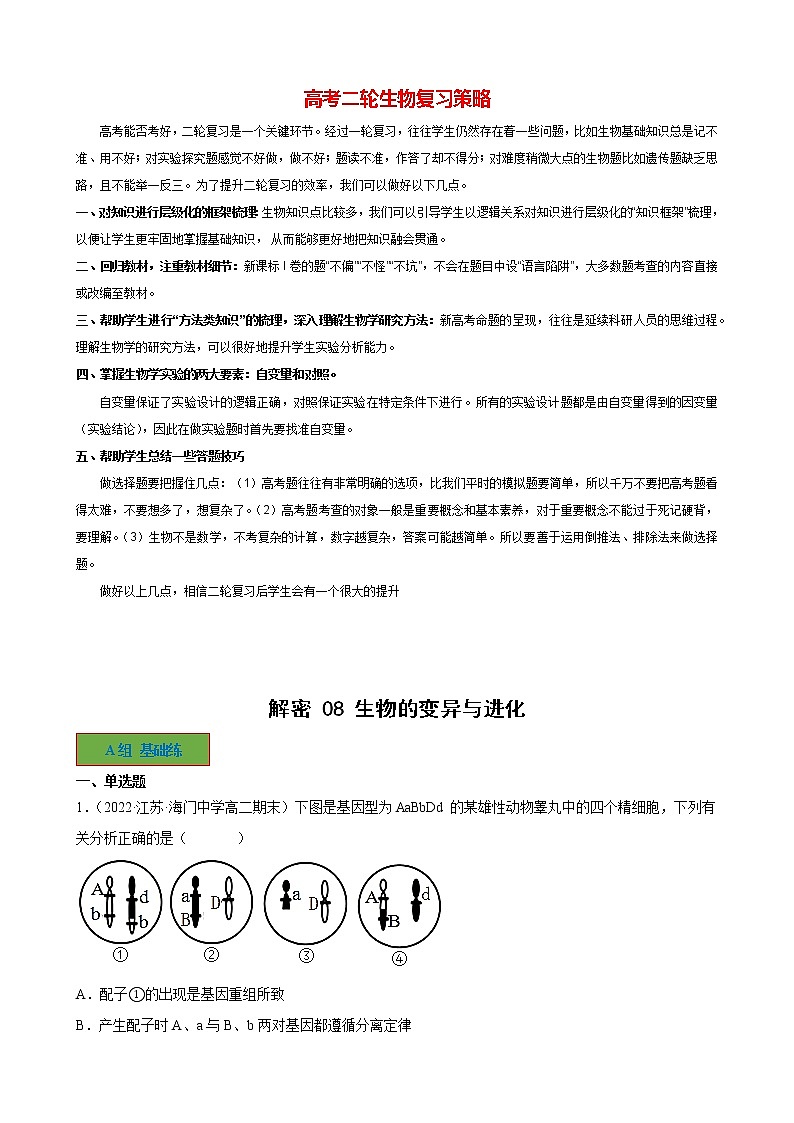 08 生物的变异与进化（分层训练)（学生版）第1页