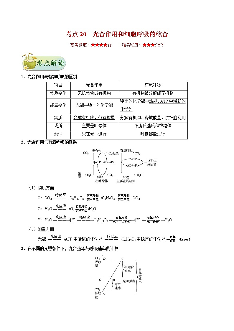 高中生物高考考点20 光合作用和细胞呼吸的综合-备战2022年高考生物考点一遍过第1页