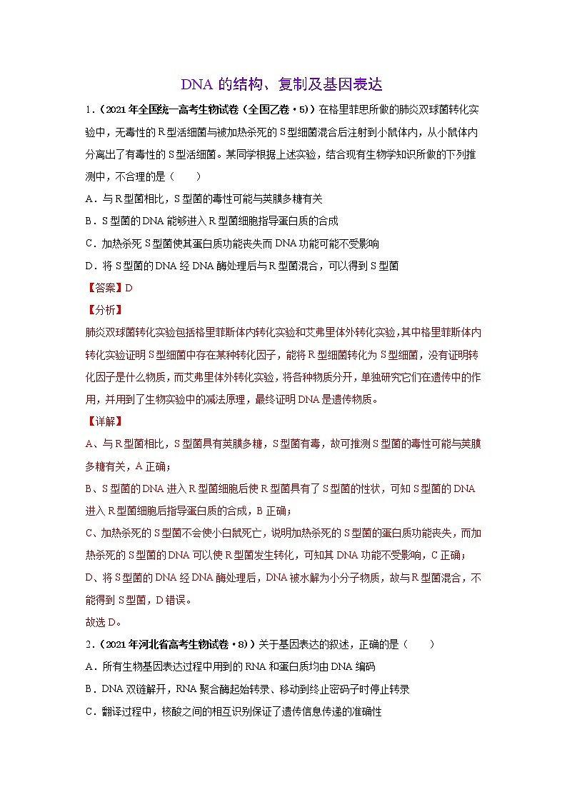 高中生物高考考点精讲9 遗传的分子基础（作业）01
