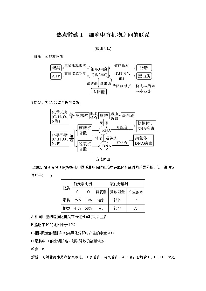 高中生物高考热点微练1　细胞中有机物之间的联系01
