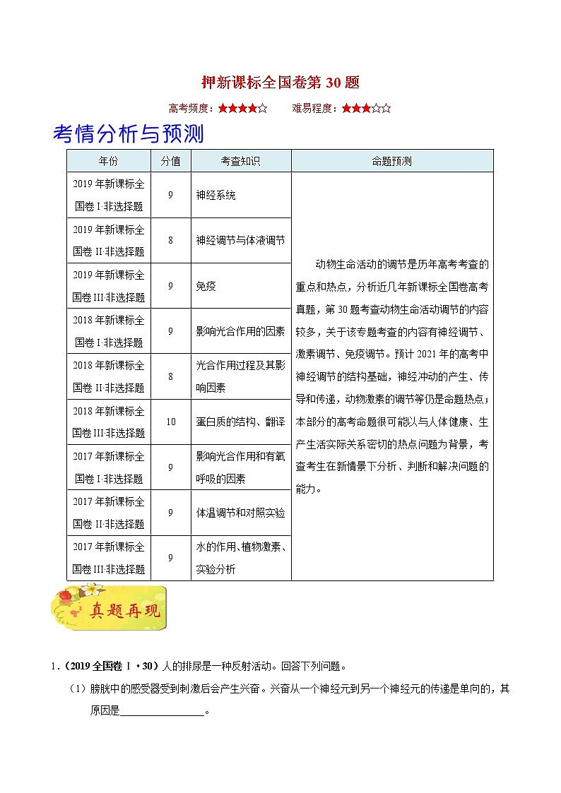高中生物高考押新课标全国卷第30题-备战2021年高考生物临考题号押题（新课标卷）（原卷版）第1页