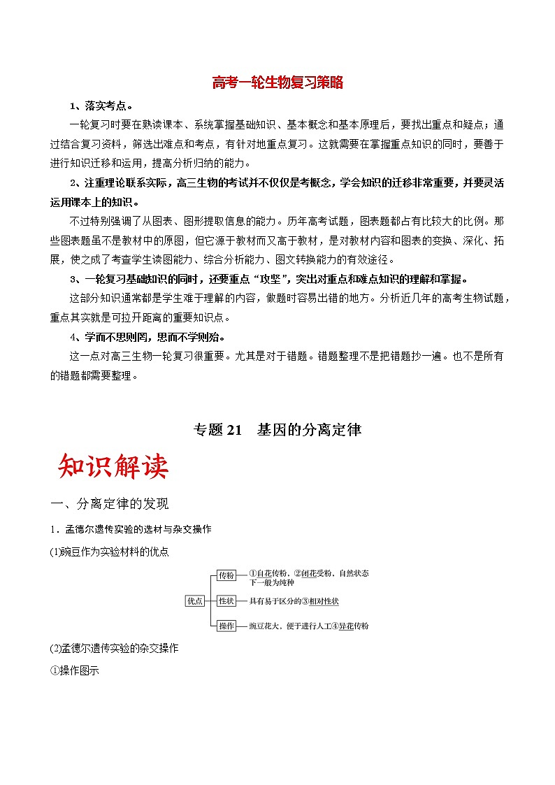 高考生物一轮复习重难点专项 专题21 基因的分离定律01