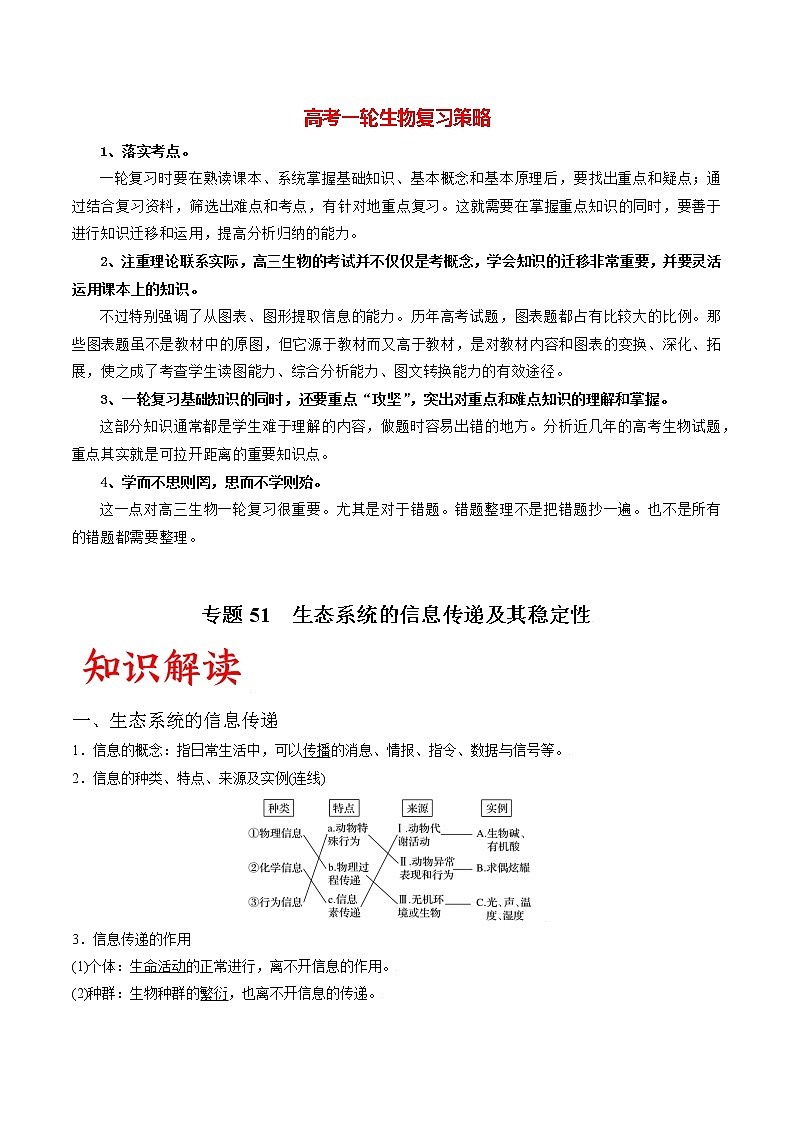 专题51 生态系统的信息传递及其稳定性（学生版）第1页