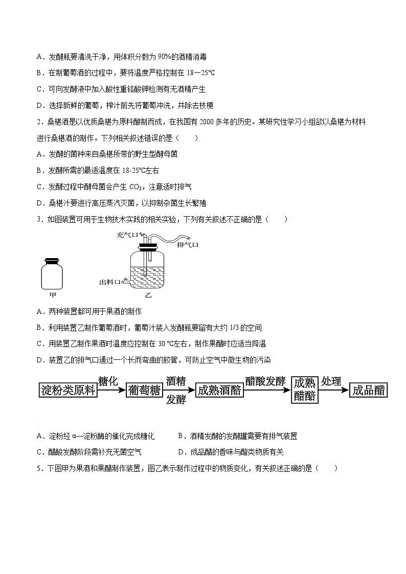 高考生物一轮复习重难点专项 专题55 果酒和果醋的制作03
