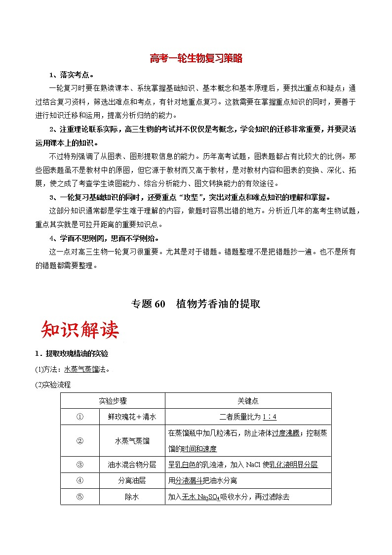 专题60 植物芳香油的提取（教师版）第1页