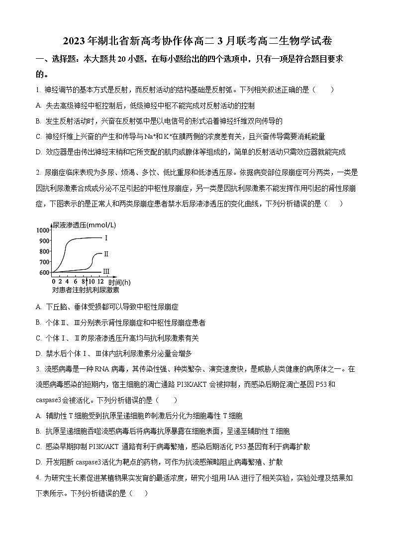 湖北省新高考协作体2022-2023学年高二3月联考生物试题无答案第1页