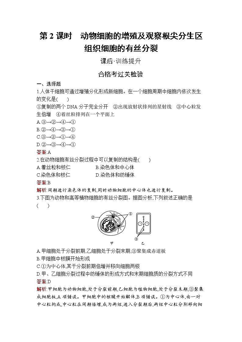 第6章　第1节　第2课时　动物细胞的增殖及观察根尖分生区组织细胞的有丝分裂 试卷01