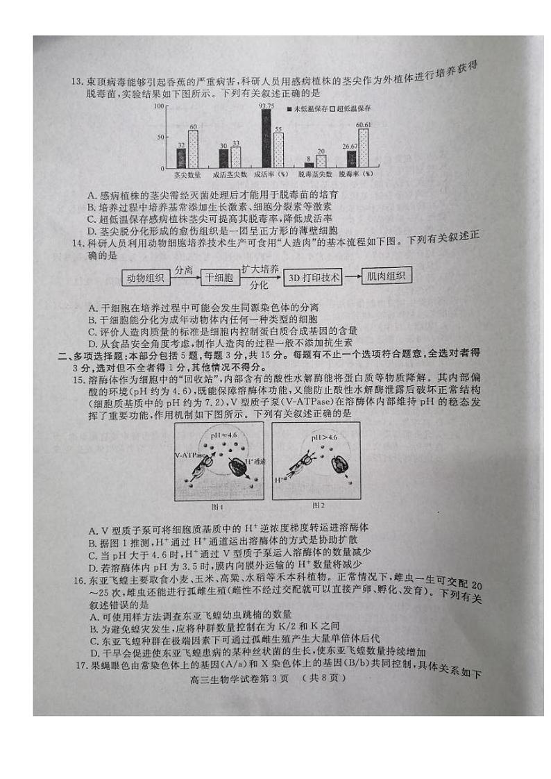 江苏省南京市、盐城市2022-2023高三下学期第二次模拟考试生物卷PDF含答案第3页