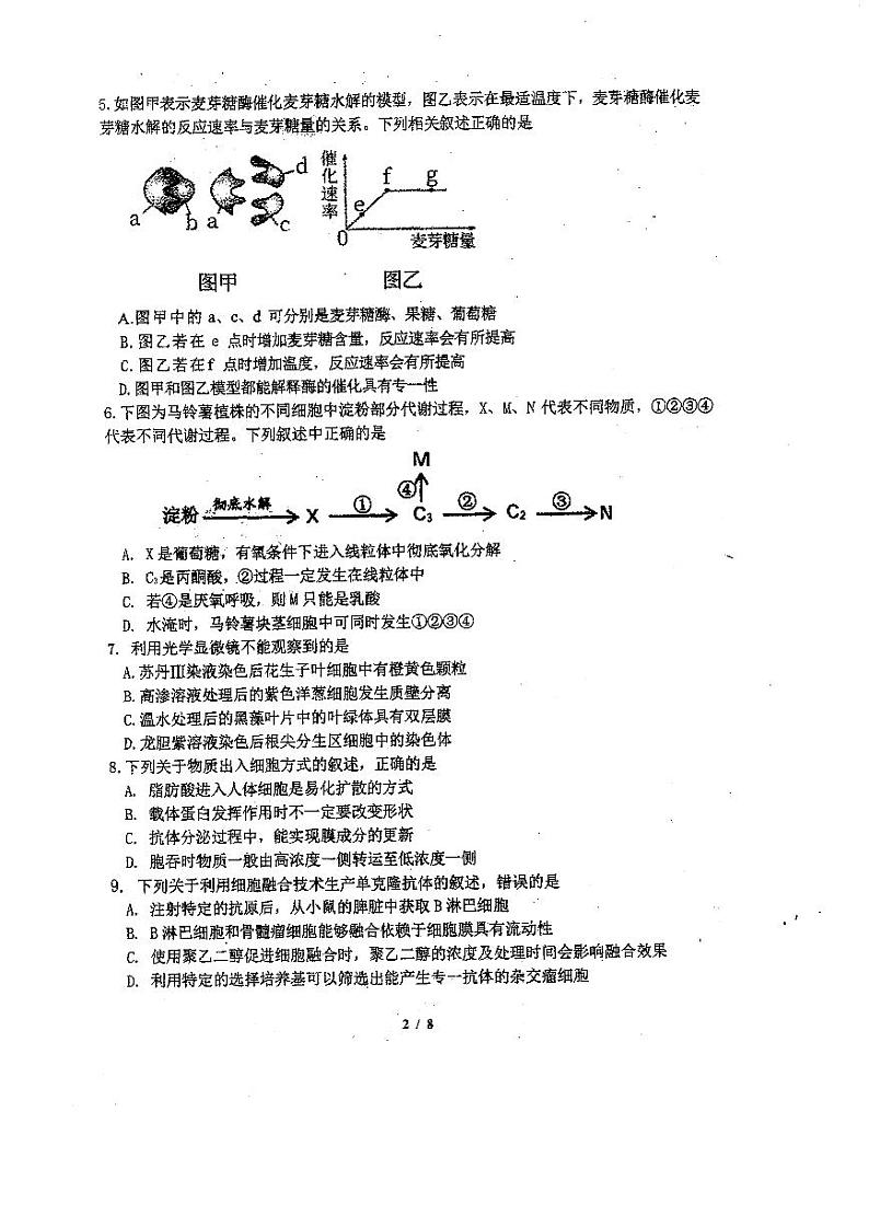 浙江省杭州第二中学2021届高三下学期最后一次热身考试生物试题（PDF版）第2页