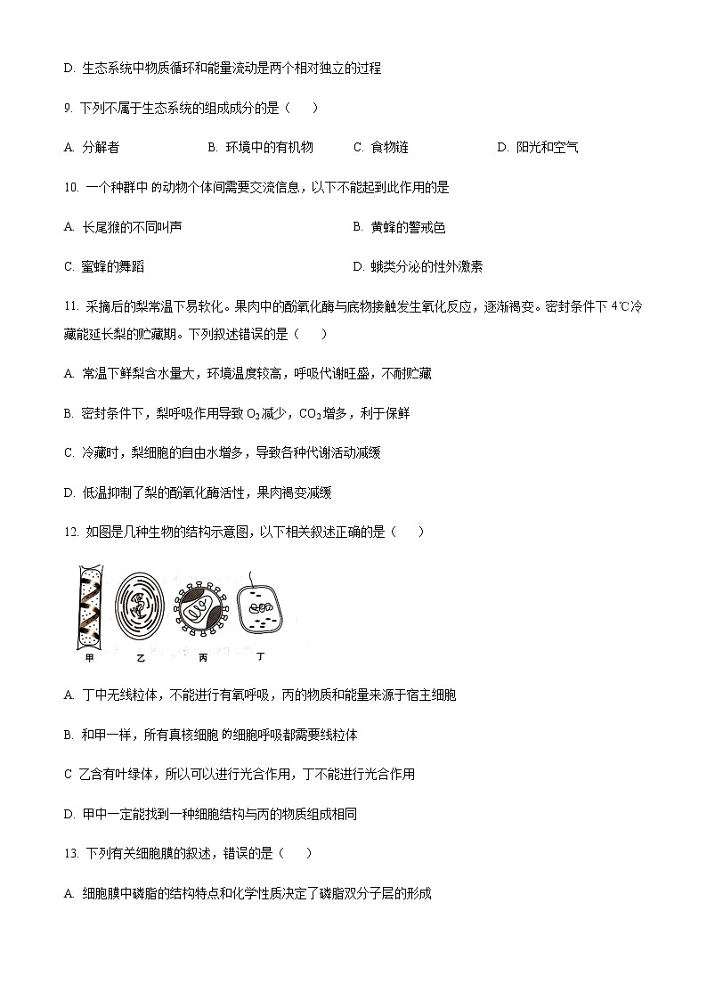 2022-2023学年新疆维吾尔自治区喀什第六中学高三上学期9月实用性月考（一）生物试题含答案第3页