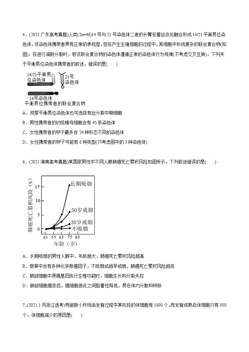 高中生物高考专题05 细胞的分化、衰老、凋亡及癌变-2021年高考生物真题与模拟题分类训练（学生版）02