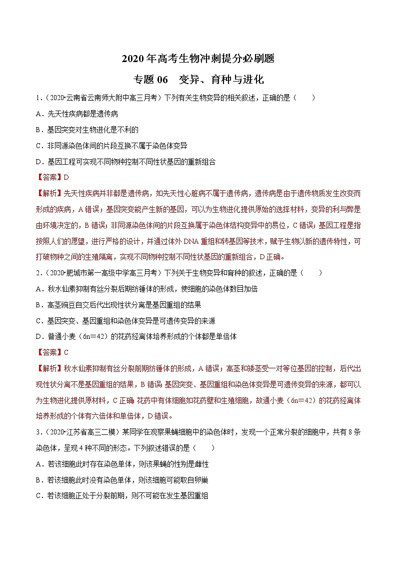 高中生物高考专题06 变异、育种与进化（解析版）第1页