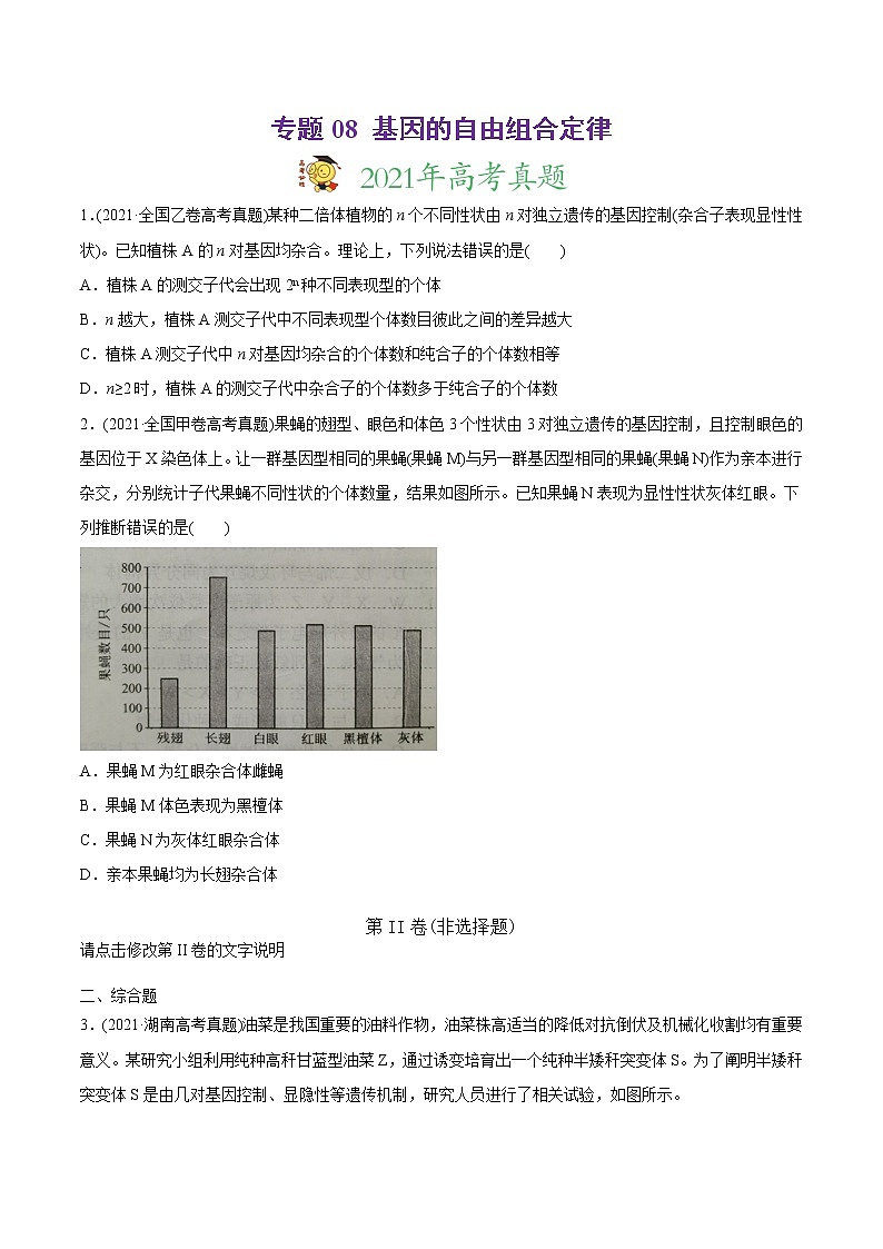 高中生物高考专题08 基因的自由组合定律-2021年高考生物真题与模拟题分类训练（学生版）第1页
