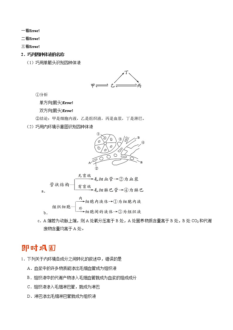 高中生物高考专题08 人体的内环境与稳态-备战2019年高考生物之纠错笔记系列（原卷版）第2页