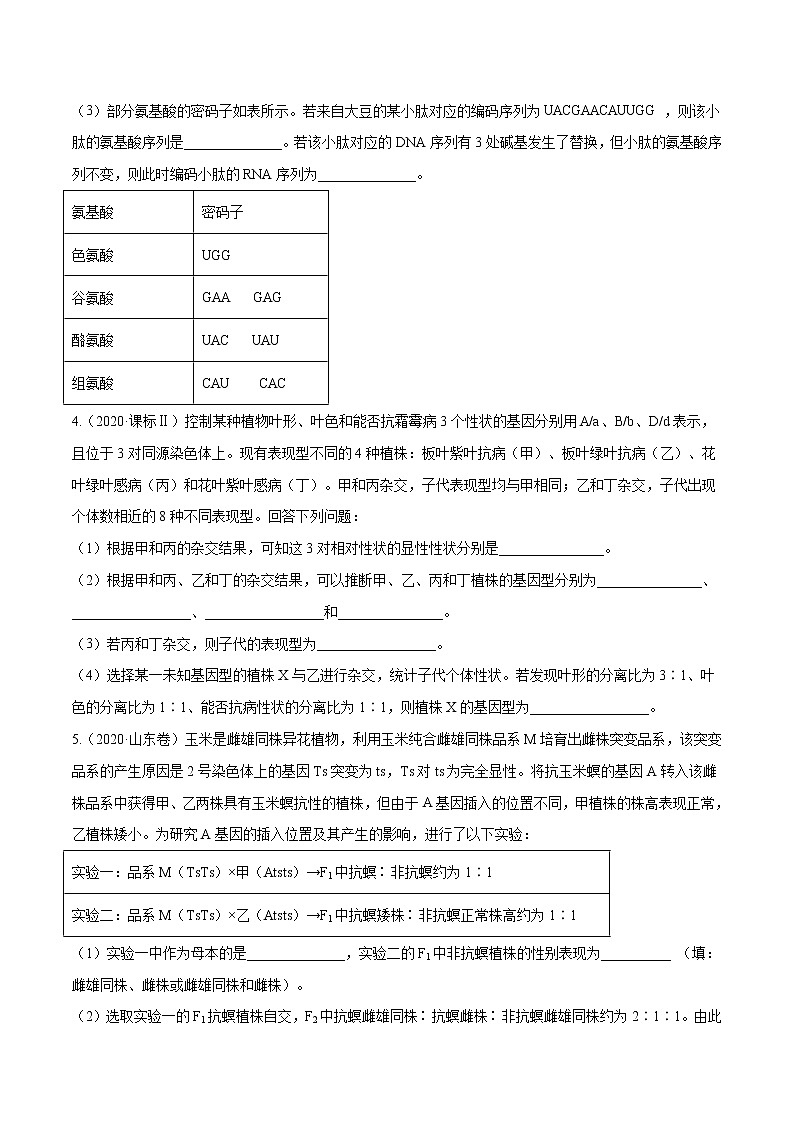 高中生物高考专题17 遗传的基本定律综合-十年（2011-2020）高考真题生物分项详解（原卷版）02