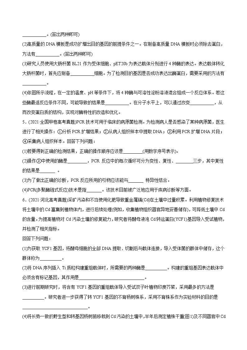 高中生物高考专题19 现代生物科技专题-2021年高考生物真题与模拟题分类训练（学生版）03