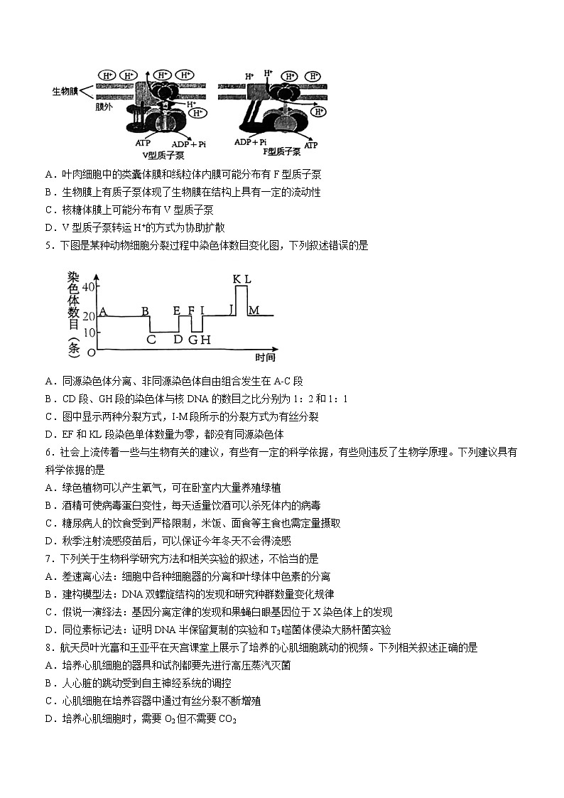 2023天津市部分区高三下学期质量调查（一）（一模）生物试题含答案02