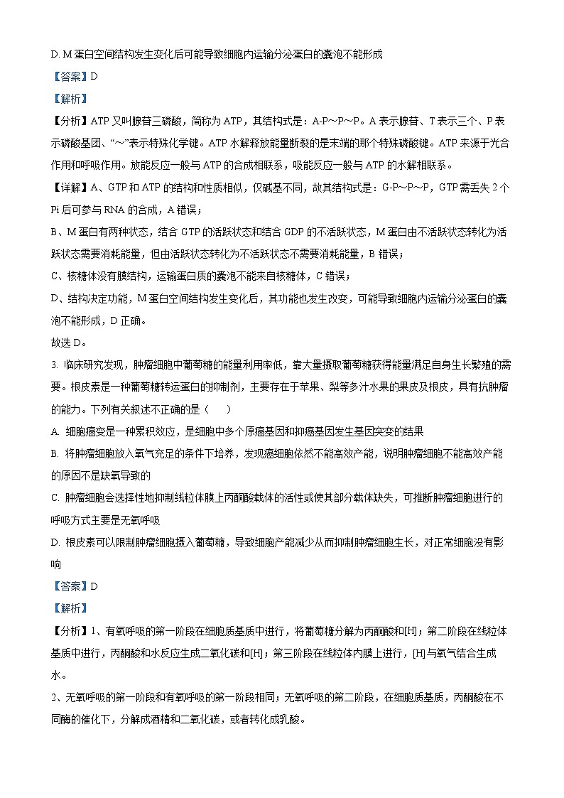 2023郴州高三下学期三模生物试题含解析02