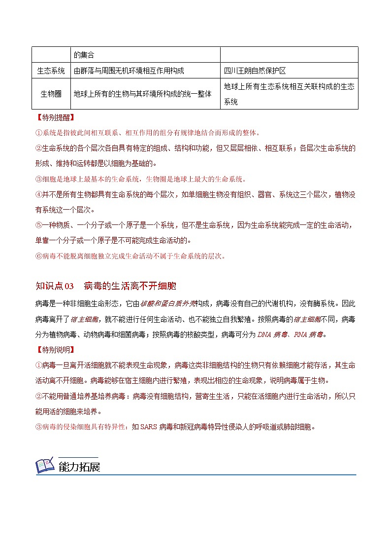 1.1 细胞是生命活动的基本单位（教师版）-高一生物同步精品讲义（人教2019必修1）第3页