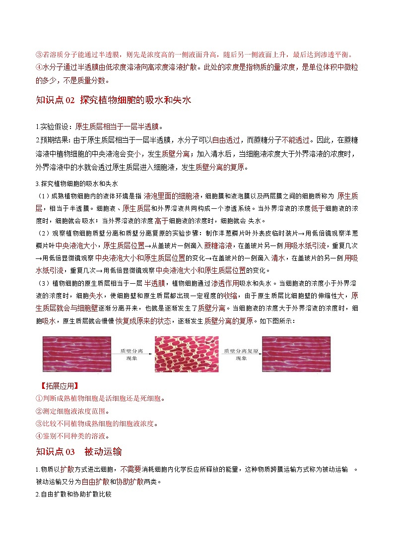 4.1 被动运输（学生版）-高一生物同步精品讲义（人教2019必修1）第2页