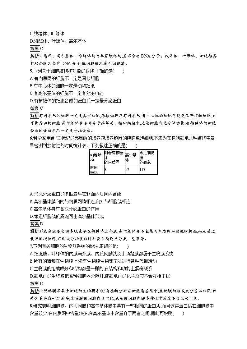 第3章　细胞的基本结构 第2节　细胞器之间的分工合作 试卷02