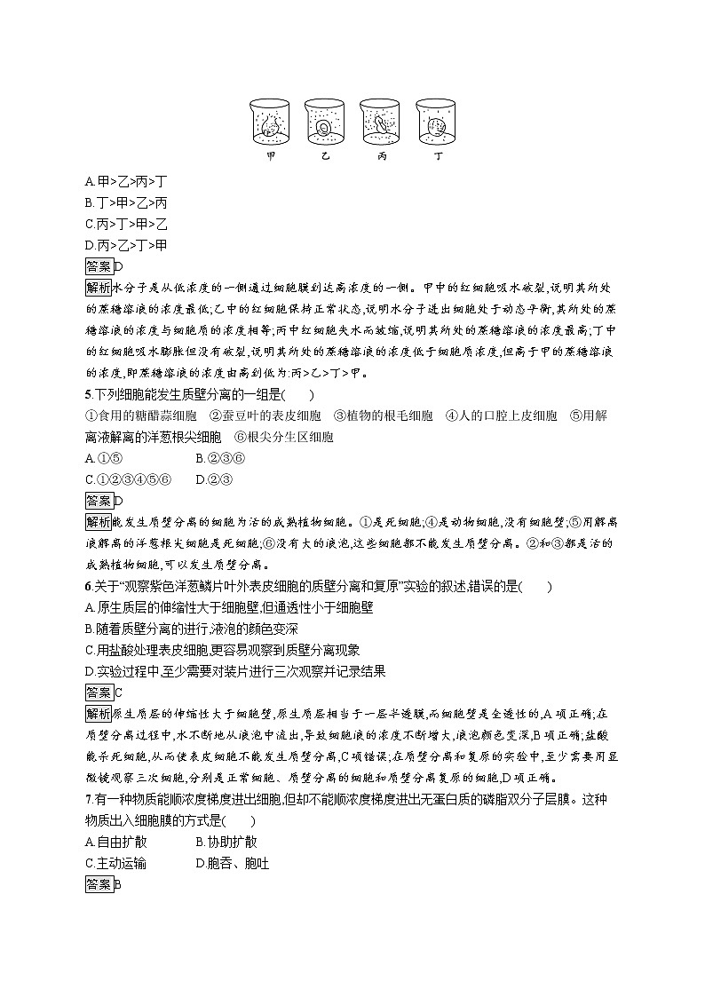 第4章　细胞的物质输入和输出 第1节　被动运输 试卷02