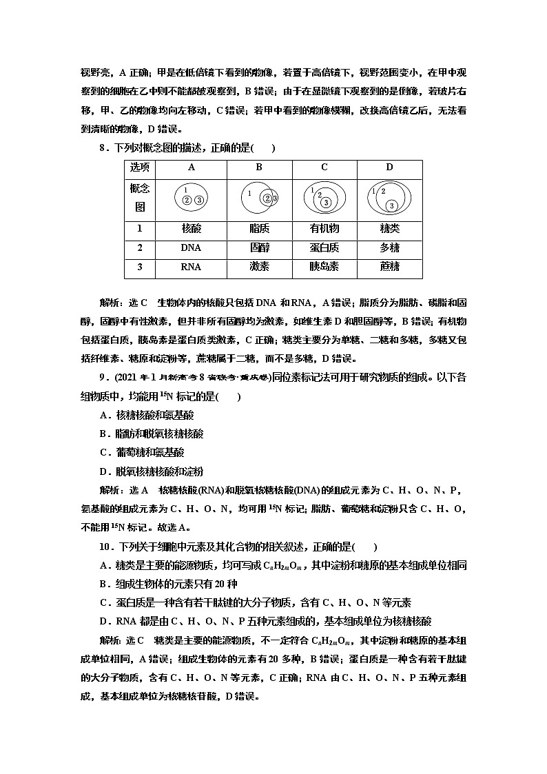 阶段验收评价(一)　  走近细胞　组成细胞的分子 试卷03