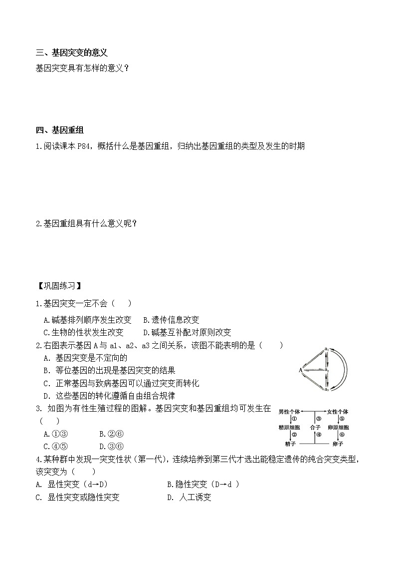 5.1 基因突变和基因重组-高一生物下学期同步教学优质学案（人教版必修2）03