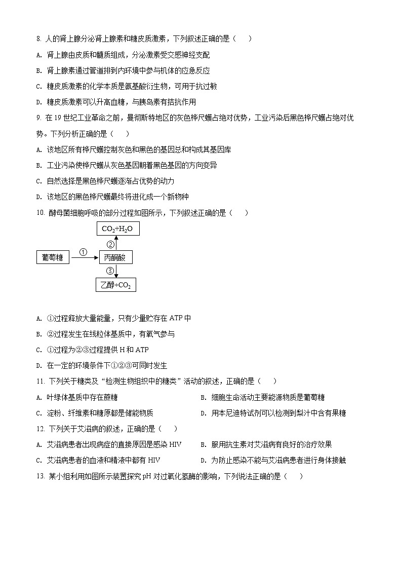 2022浙江省精诚联盟高二下学期3月联考试题生物含解析02