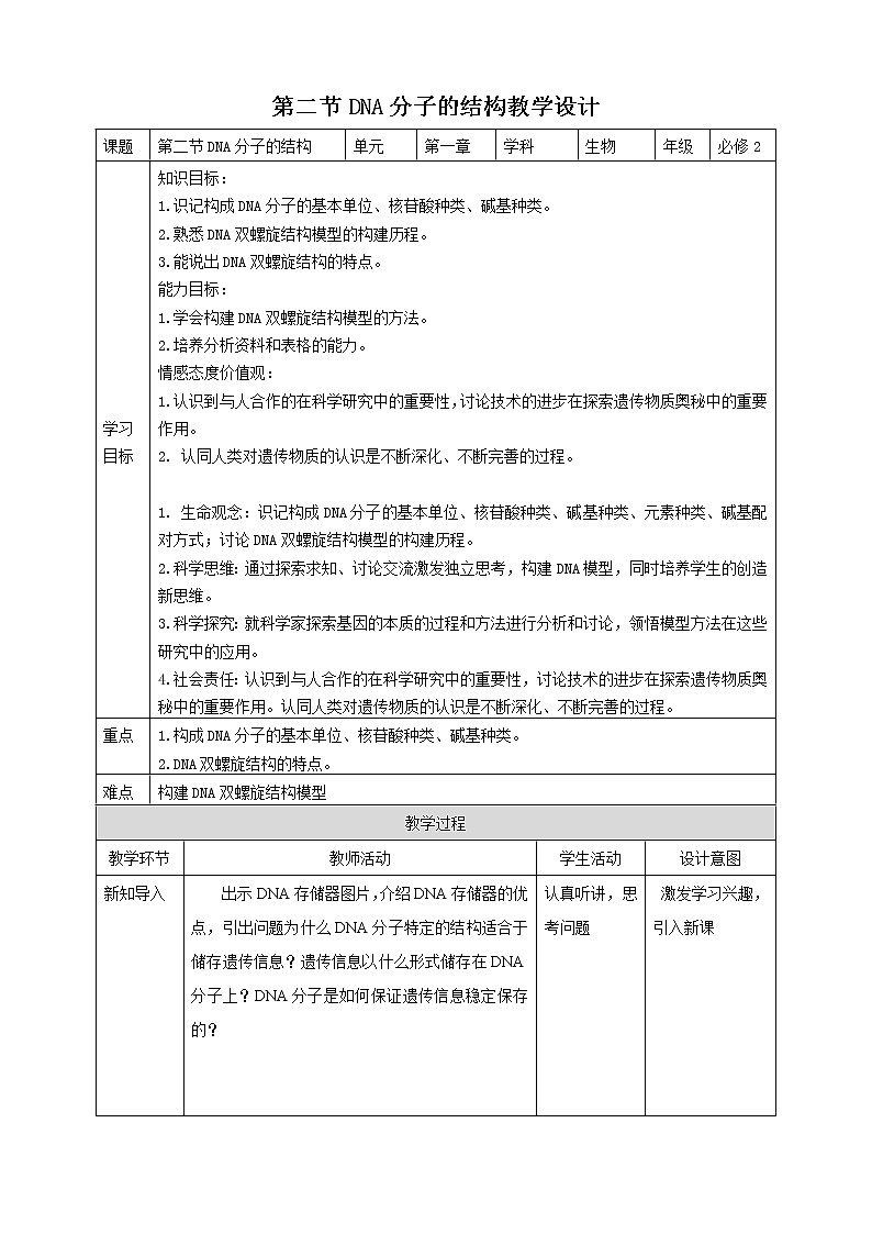 1.2 DNA分子的结构（第二节）课件+教案01