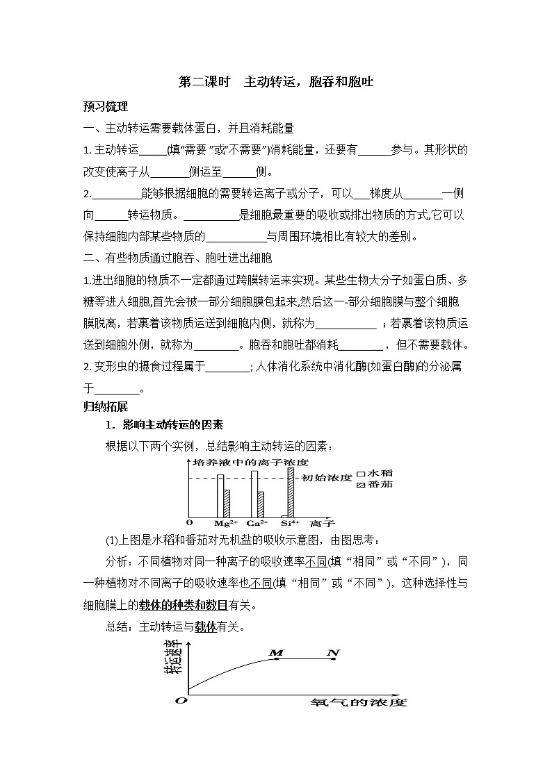 3.3+物质通过多种方式出入细胞+第2课时+主动转运，胞吞和胞吐+学案浙科版（2019）高中生物必修一第1页