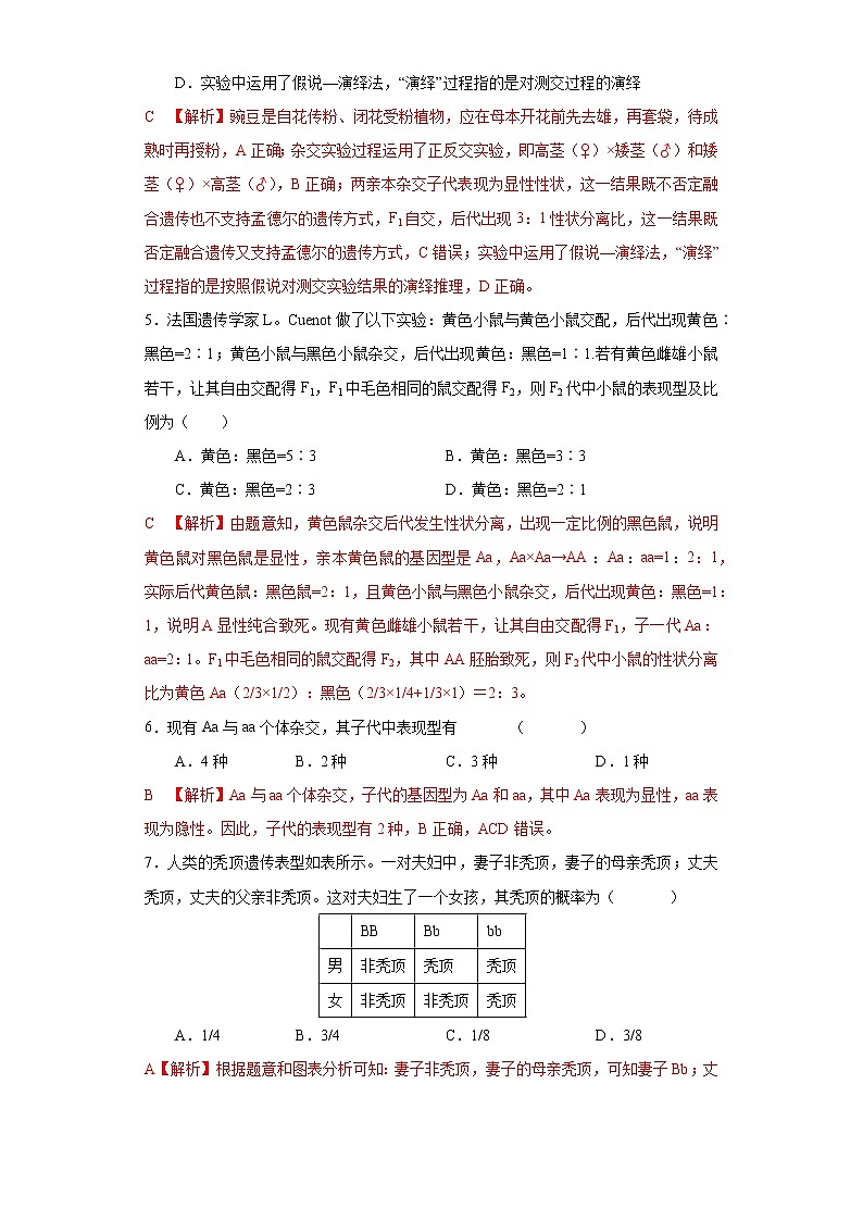 第一章 第一节 孟德尔从一对相对性状的杂交实验中总结出分离定律高一生物课件+练习（原卷+解析卷）（浙科版2019必修2）02