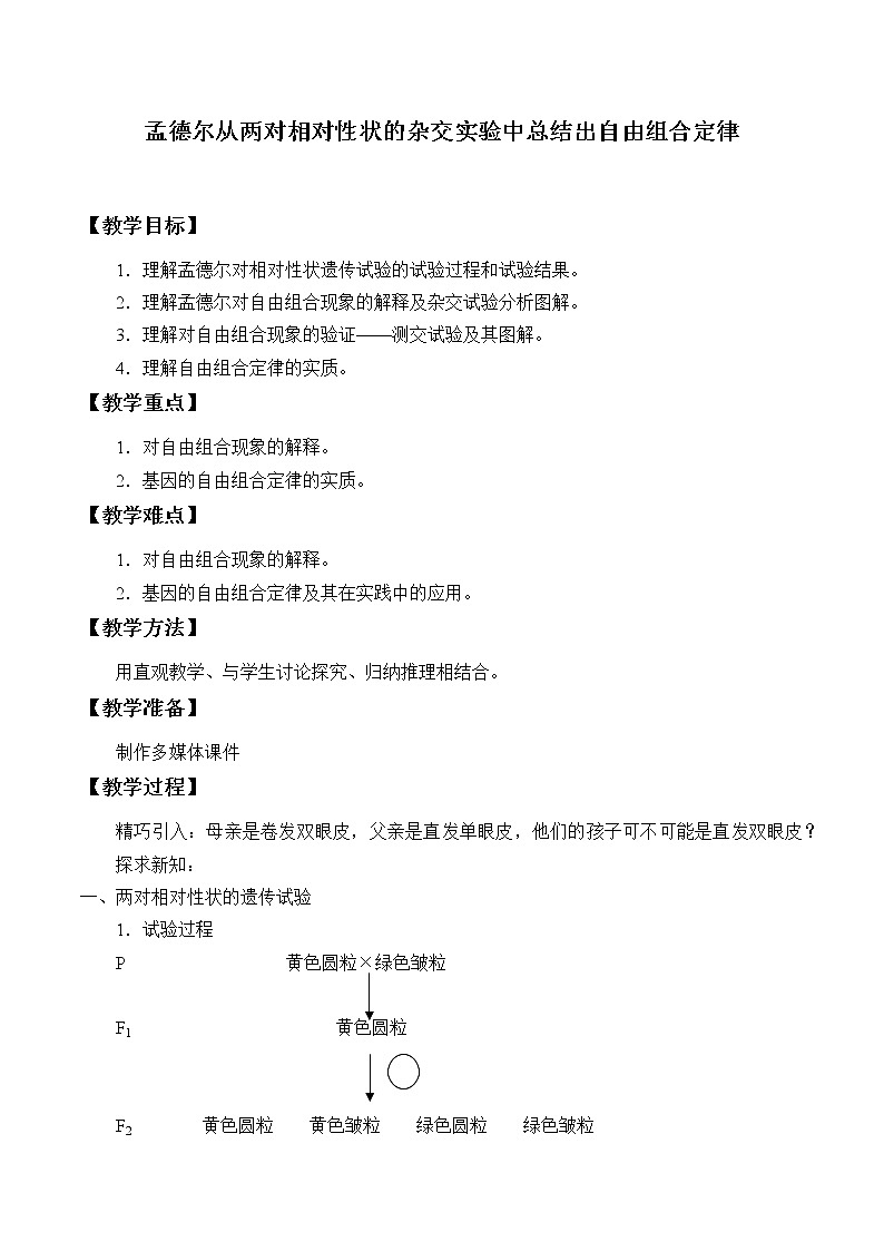 (教案)孟德尔从两对相对性状的杂交实验中总结出自由组合定律第1页