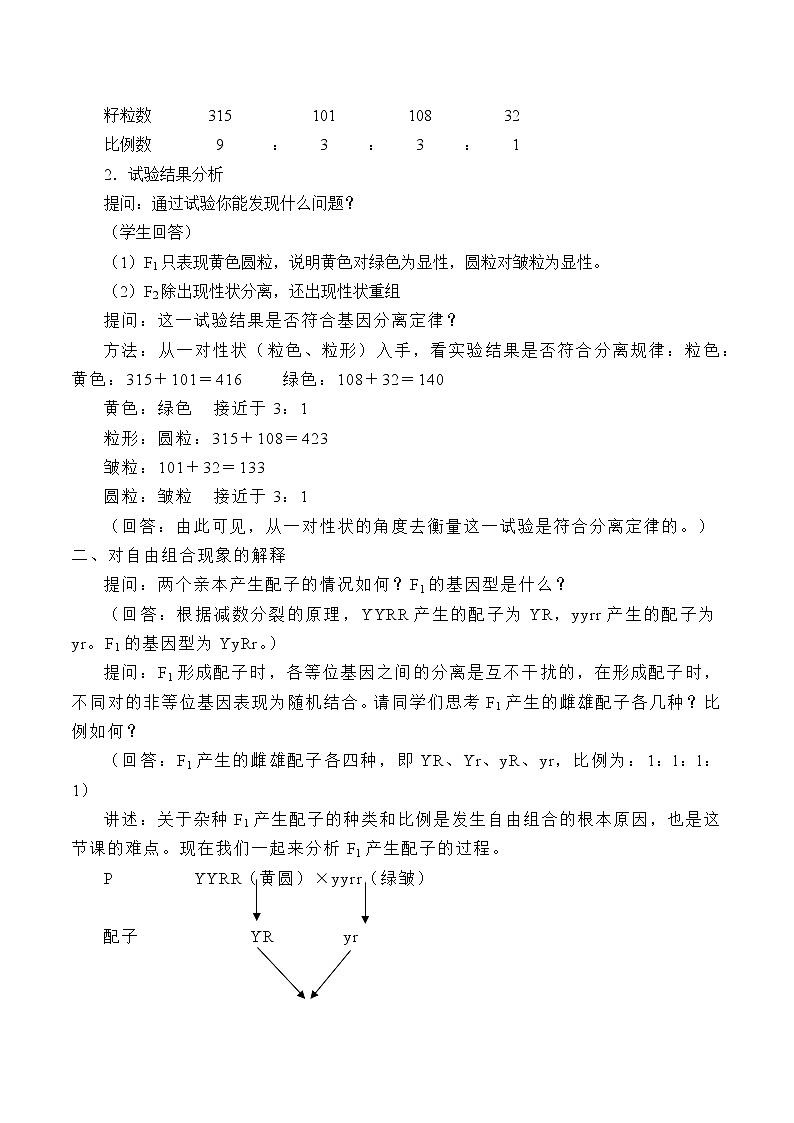 (教案)孟德尔从两对相对性状的杂交实验中总结出自由组合定律第2页