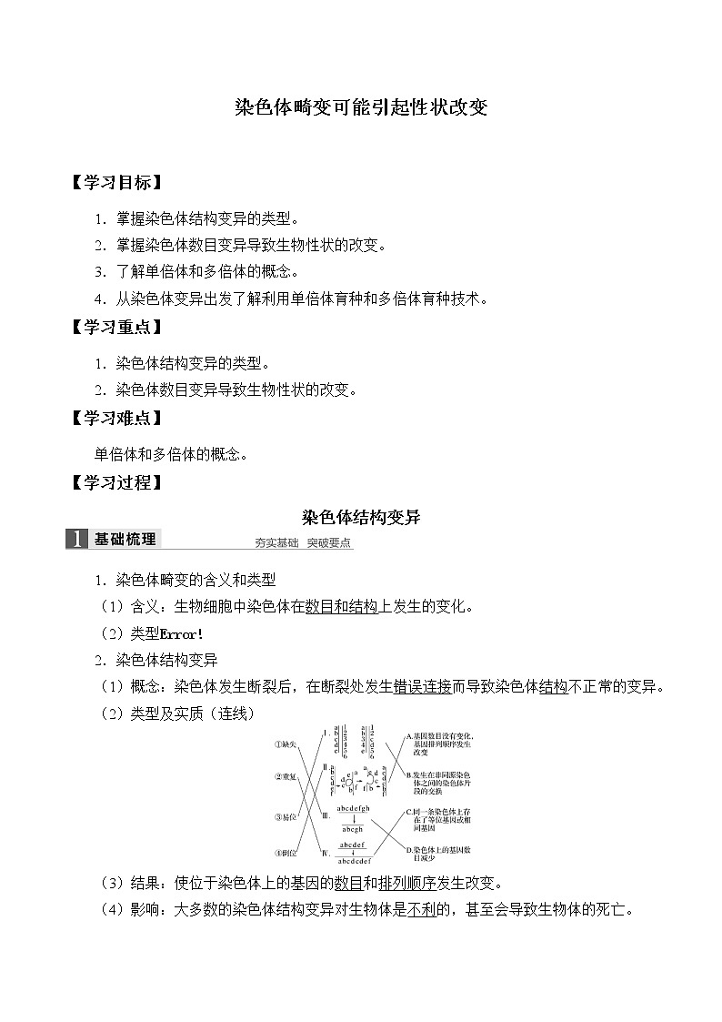 (学案)染色体畸变可能引起性状改变第1页