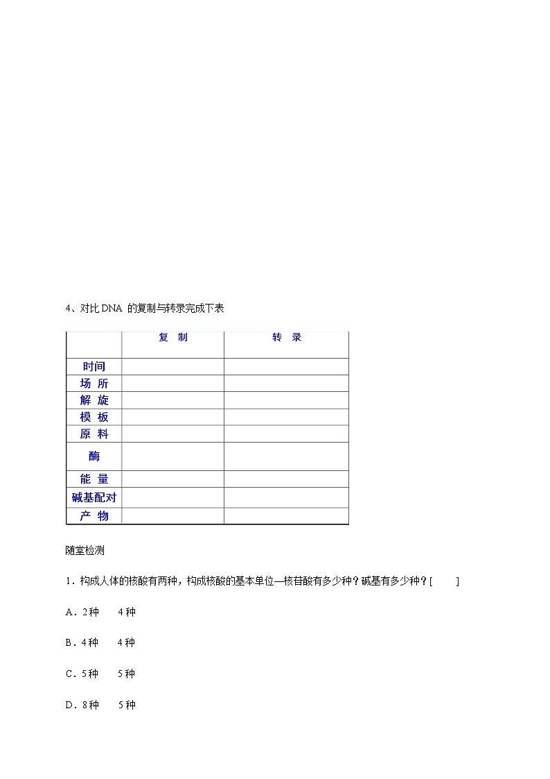高中生物第二册 4 1 1 基因指导蛋白质的合成 导学案-遗传与进化第2页