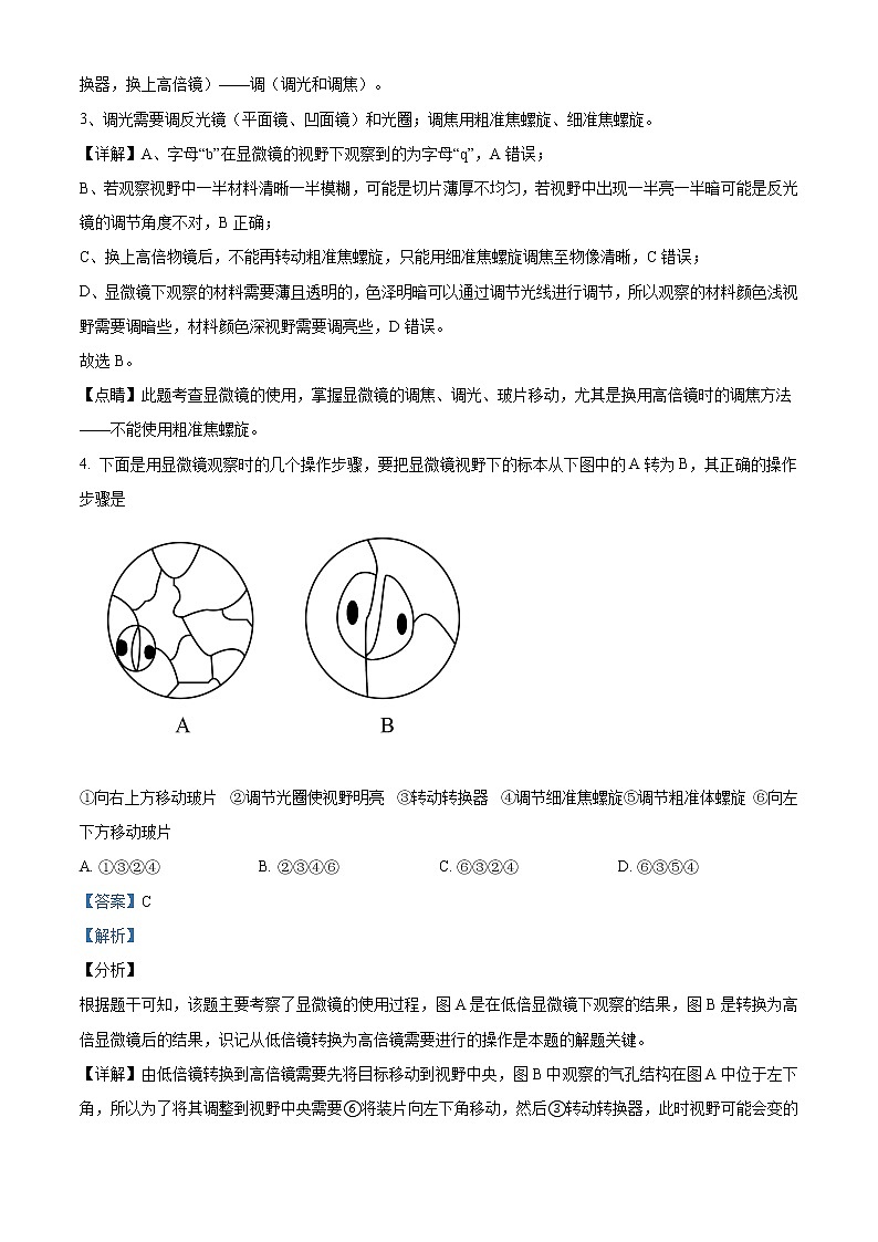 高中生物第一册 精品解析云南省昆明市衡水实验中学西山学校2020-2021学年期末生物试题（含答案）第3页