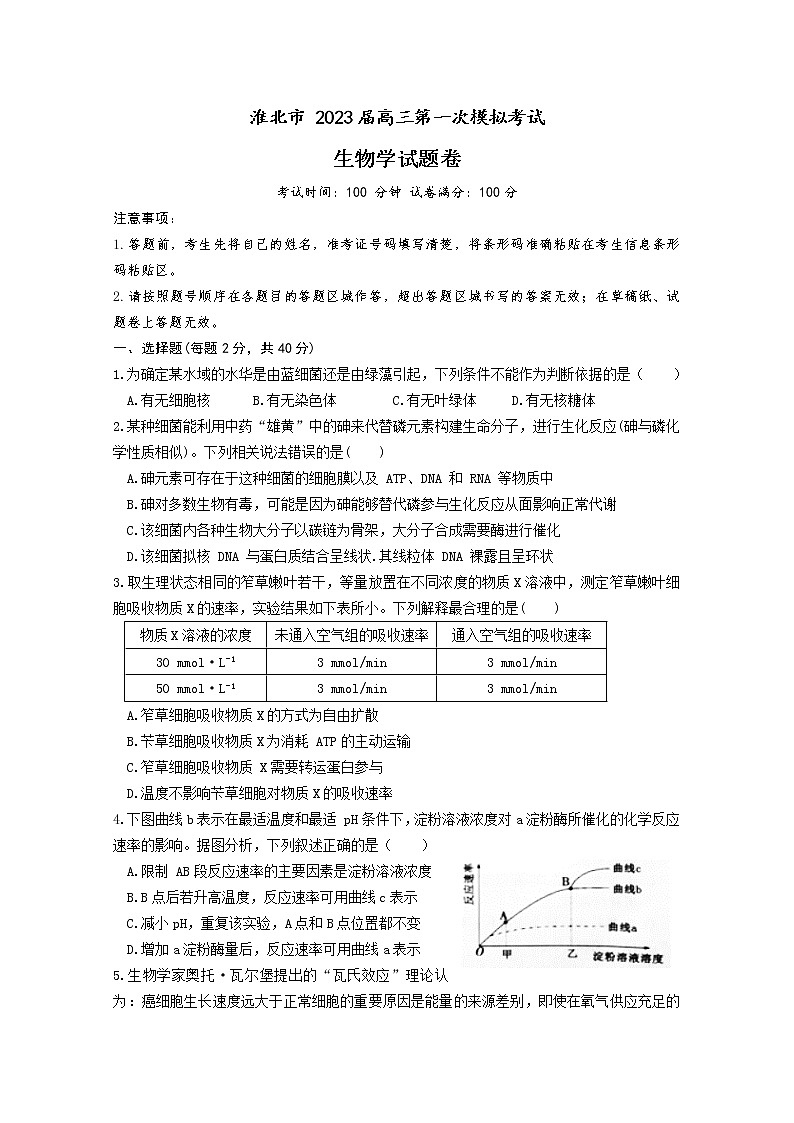安徽省淮北市2023届高三生物下学期一模试题（2月）（Word版附解析）01