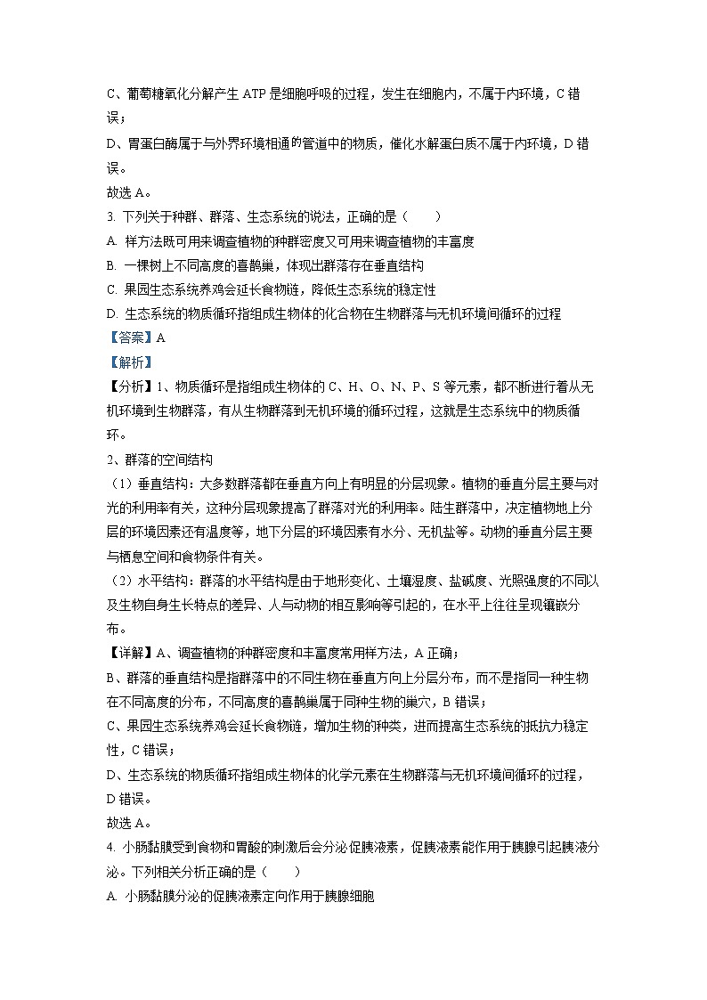 浙江省杭州市四校2022-2023学年高二下学期3月联考试题 生物 Word版含解析第2页