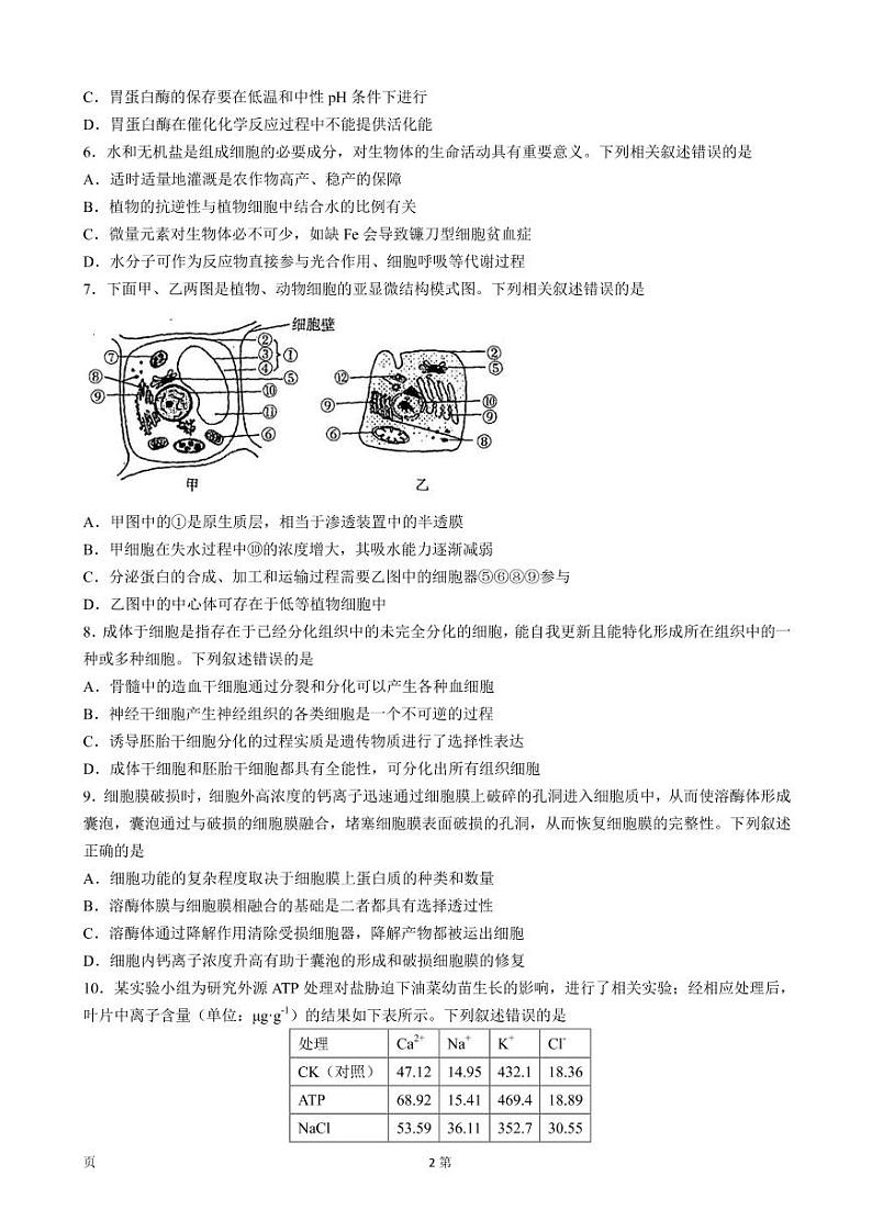 2022-2023学年河南省高三上学期阶段性测试（月考）生物PDF版含答案02