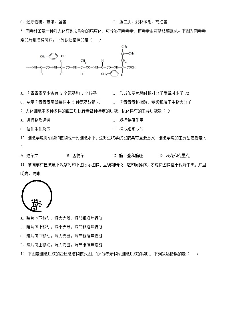 高中生物第一册 精品解析江苏省南京市 2020~2021 学年期末学情调研生物试题（无答案）02