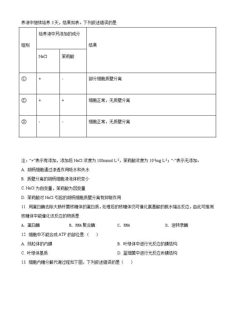 高中生物第一册 精品解析北京房山区2020-2021学年期末生物试题（无答案）03