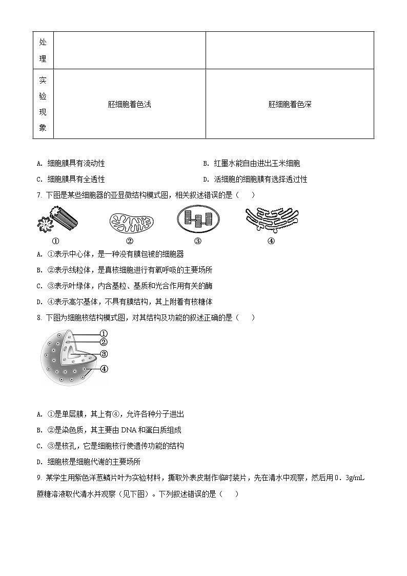 高中生物第一册 精品解析北京市朝阳区2020-2021学年期末质量检测生物试题（无答案）02