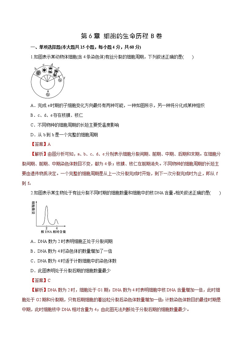 高中生物第一册 第6章 细胞的生命历程B卷（含答案）第1页