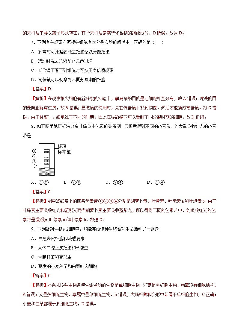 高中生物第一册 2019人教版必修1期末（A卷 基础过关检测）-2021年高考生物一轮复习单元滚动双测卷（新高考地区专用）（含答案）03