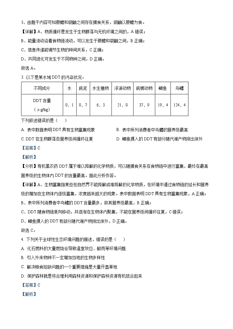 江苏省扬州市邗江区2021-2022学年高二下学期期中生物试题含解析第2页