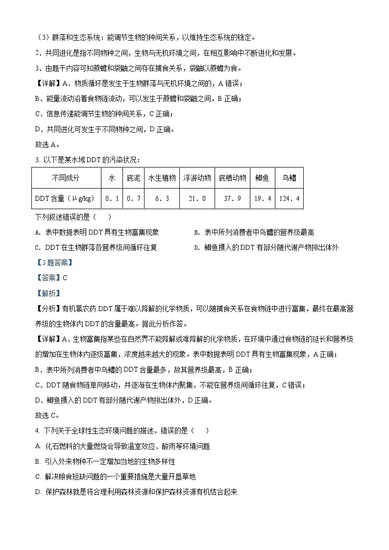 2022扬州邗江区高二下学期期中检测生物试题含答案02