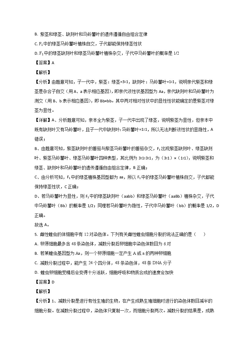 2022菏泽高一下学期期中考试生物试题含解析03