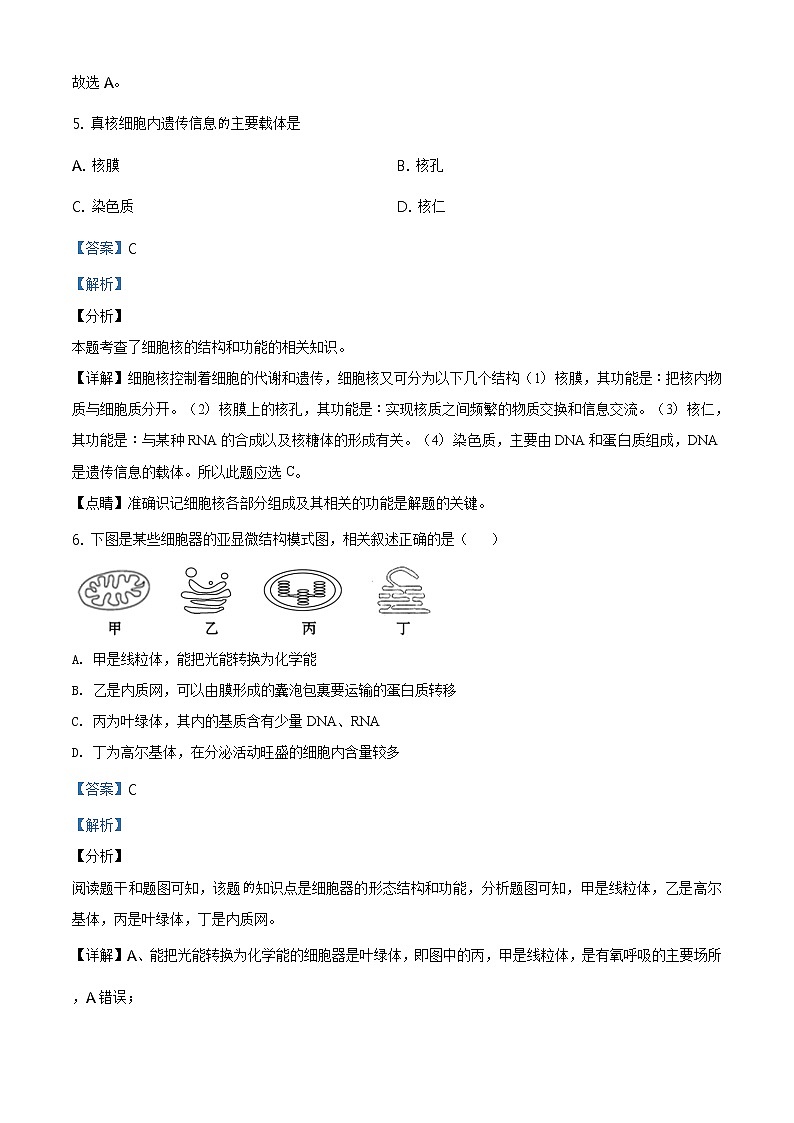 高中生物第二册 精品解析 天津市滨海新区大港太平村中学2019-2020学年高一下学期期末质量检测生物试题（含答案）03