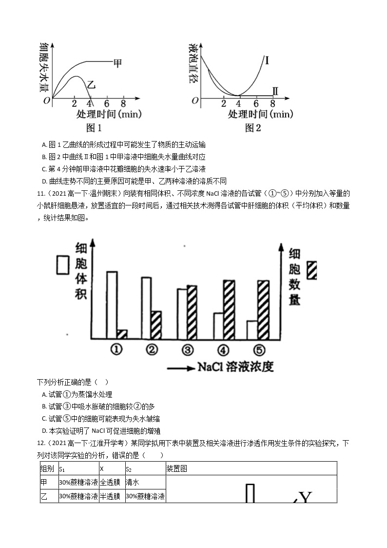 高中生物第一册 4 1 被动运输 同步练习((无答案))03